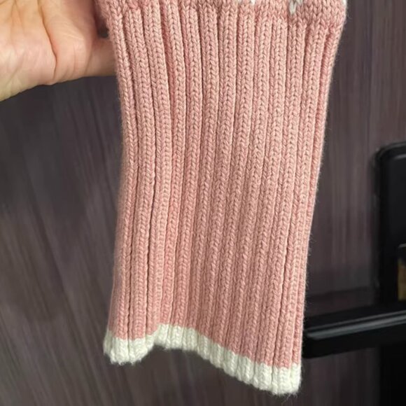 Veronica Beard Cheshire Intarsia Cardigan Rose Fair Isle Pink Knit Holiday - Picture 6 of 7